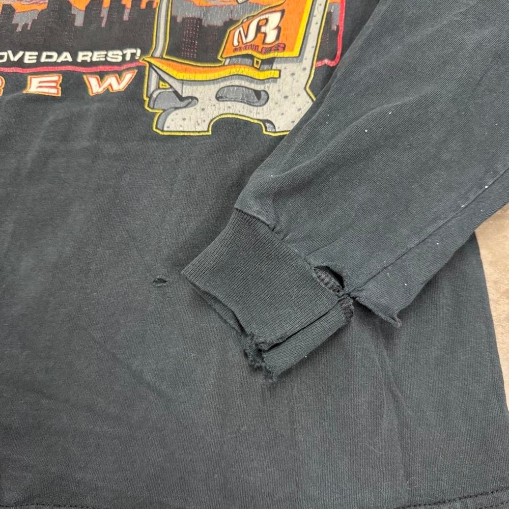Vintage No Rules Skateboarding Shirt Y2K Thrashed Grunge Flame Sleeve Size 9 - Picture 4 of 5